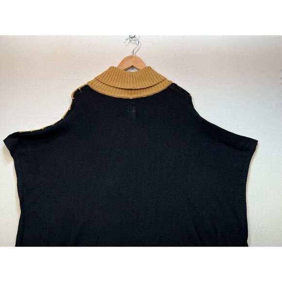 Chico's Women's Turtleneck Poncho Sweater Knit Stretch Size S/M Camel Black - Picture 10 of 11